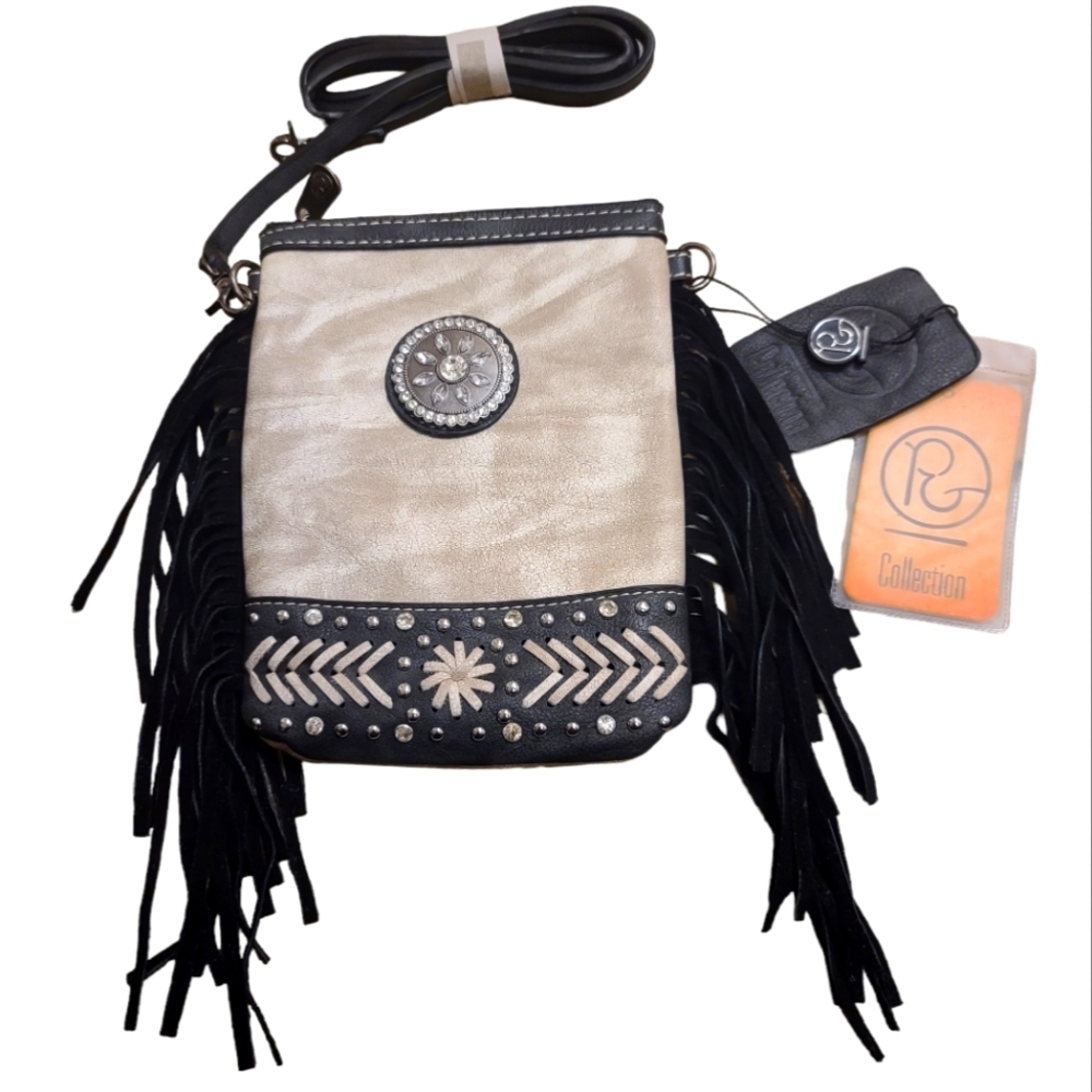 P&G Collection Crossbody Bag with Floral & Fringe NWT boho Western Cowgirl